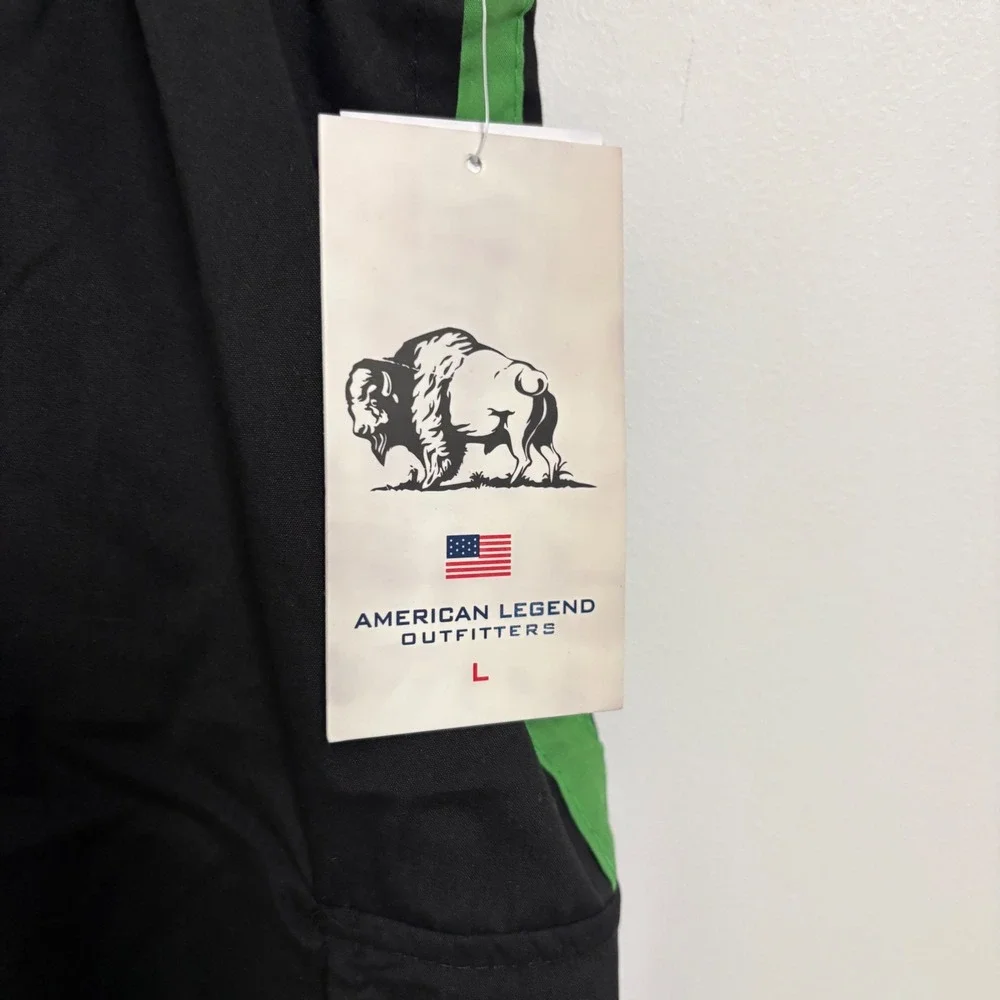 American Legend Outfitters Mens Large Black Green Cargo Swim Trunks Board Shorts
